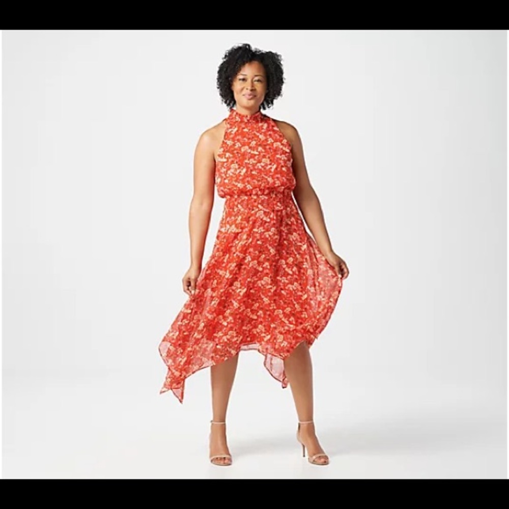 Sam Edelman Halter Handkerchief Hem Dress in Coral